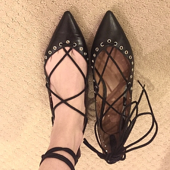 Zara Black lace Up shoes leather flats balet Bloggers Favourite Ballerina - Picture 11 of 11